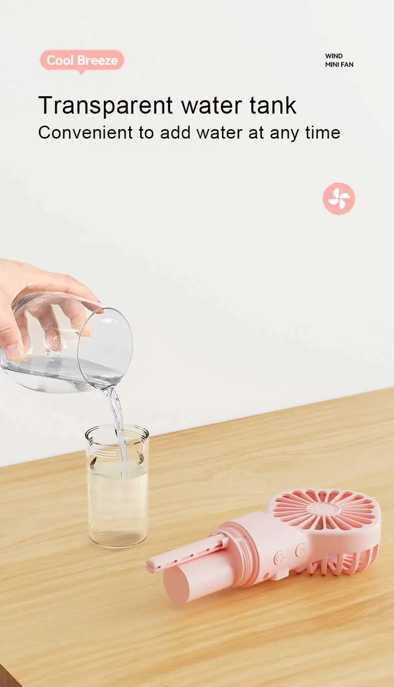 Hot Sale Hand Held Usb Rechargeable Water Portable Mist Fan With Spray