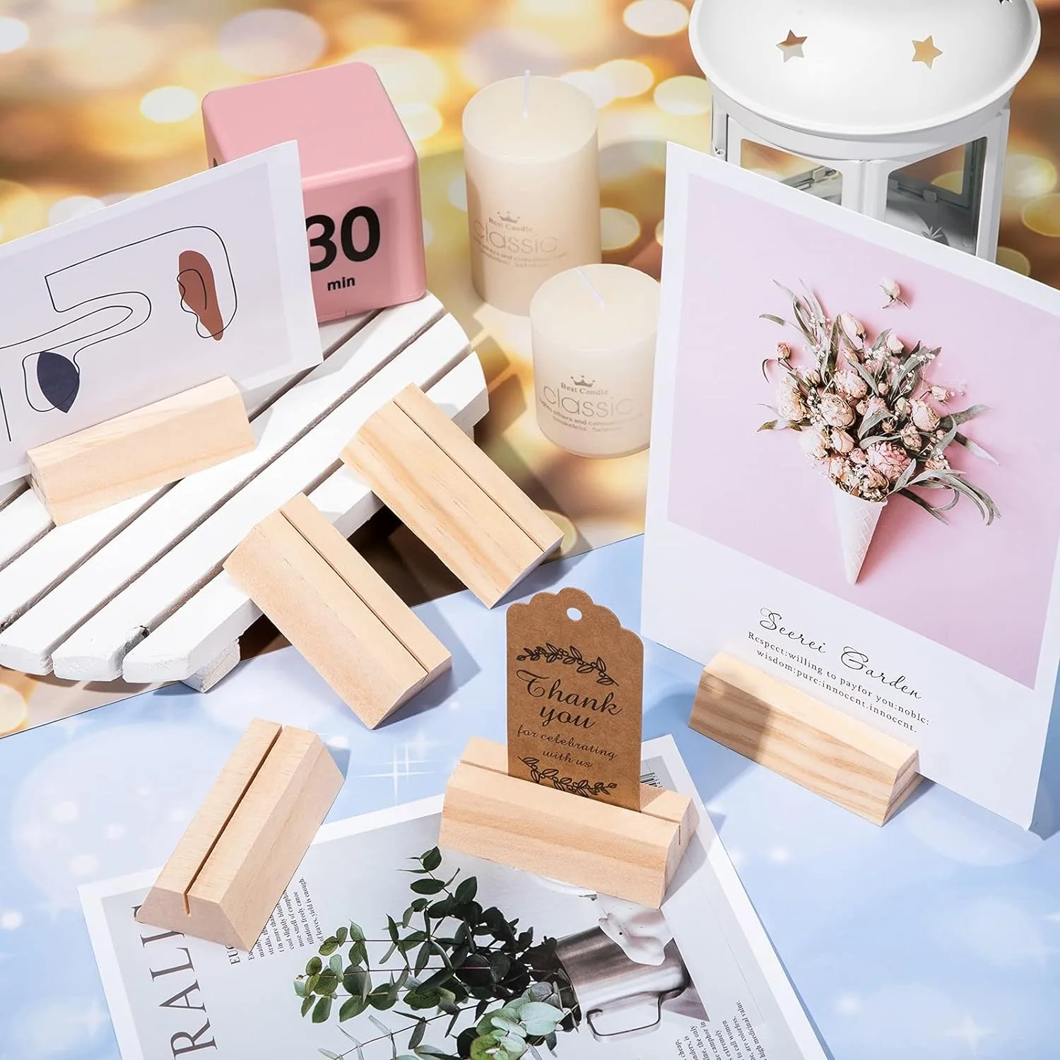 Customized Rustic Wood Table Numbers Holder Stand Wooden Memo Holder Card Photo Picture Note Clip Holders for Wedding Parties
