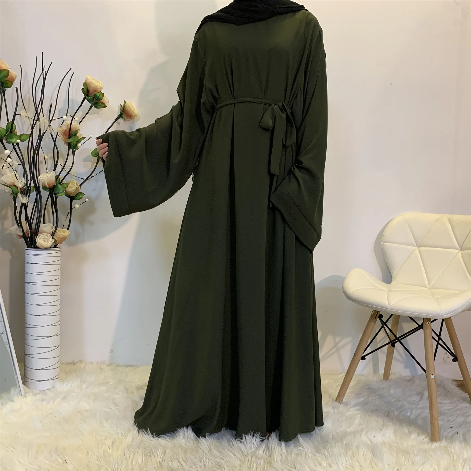 High Quality Solid Color Dubai Turkey Simple Modest Kaftan Islamic Clothing Abaya Muslim Dresses For Women