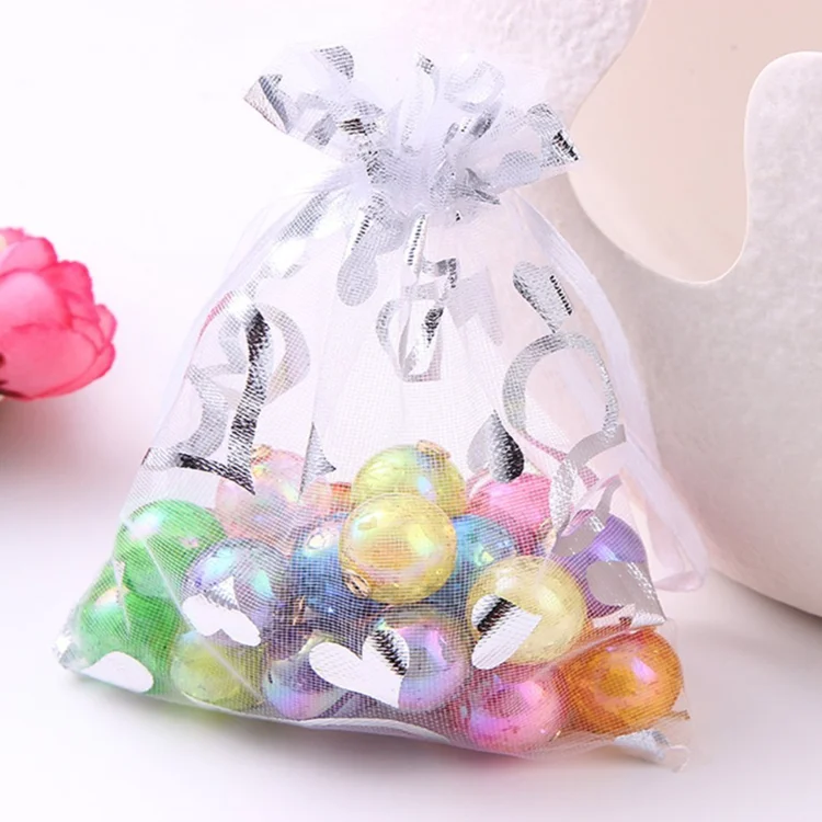 Custom Transparent Drawstring Pouch Yarn Gold Organza Bags For Storage