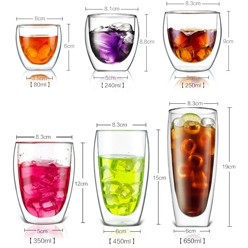 8oz 12oz 16oz Double Wall Borosilicate Glass Mugs Insulated Coffee Mugs with Bamboo Lid Heat-Resistant Double-Layer Structure