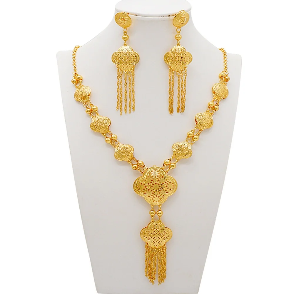 Earrings for women fashion jewelry wedding gift Copper jewelry from India gold plated Dubai Bridal jewelry set