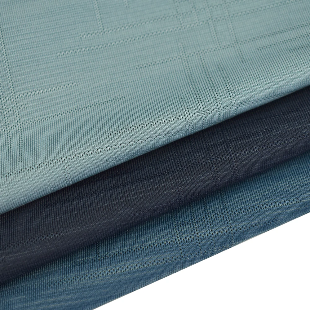 Good quality nylon polyester Cationic stretch single jacquard knitted fabric spandex for T-shirt 170gsm