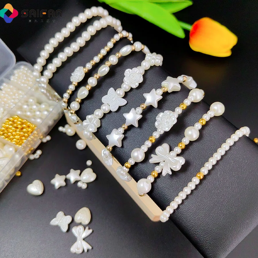 Pearl Beads for Bracelets Making Multi Shape Pearls Beads Craft Kit for Jewelry Making Bracelet Ornament DIY Craft Making