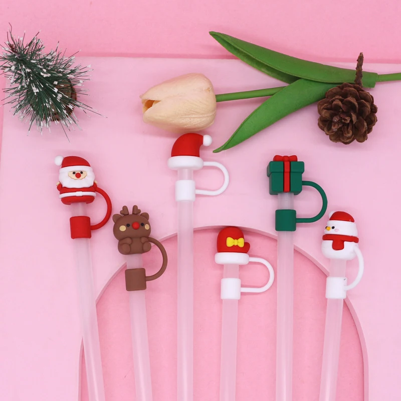 High Quality Silicone 3D 10mm Christmas Straw Topper Drinking Water Juice Tumbers Accessories Straw Tip Cover Cap