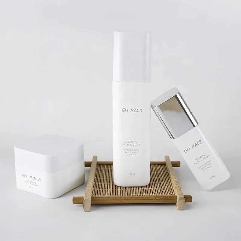 Good Selling Set 120ml 100ml 40ml 30ml 60g White Cubic Over-cap Glass Bottle Cream Jar for Skincare