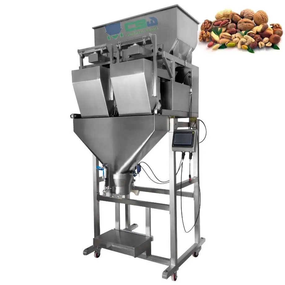 2 head linear weigher automatic packing weigher beans nuts seeds granule weighing packing machine