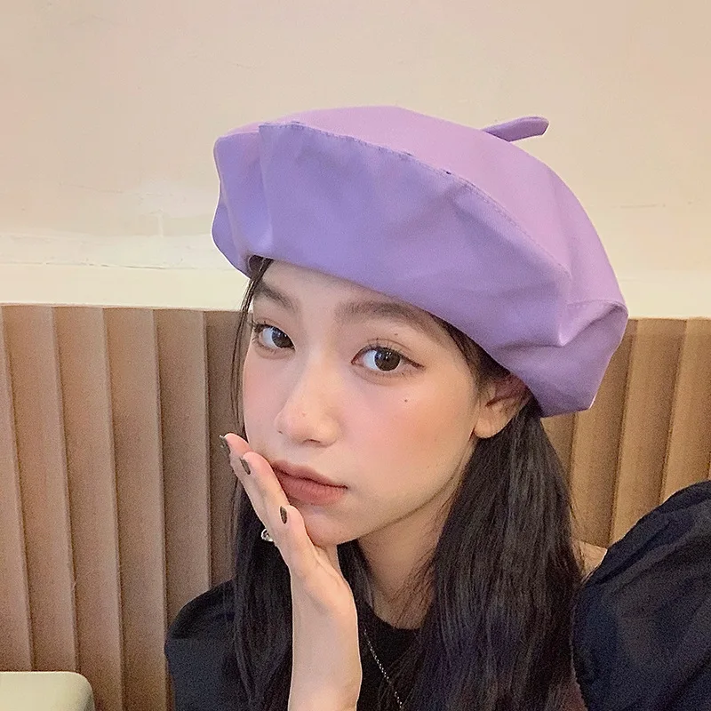 2022 summer new candy-colored berets solid color thin melon skin hat factory direct sales
