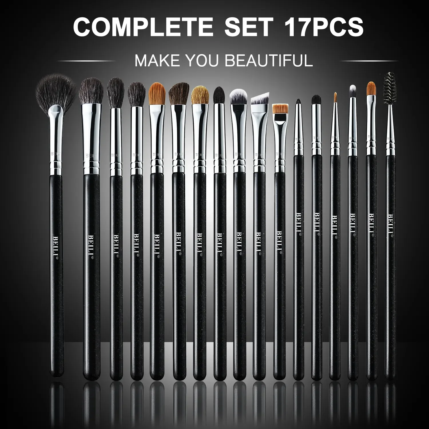 BEILI Wholesale Black Eye Makeup Brushes Sets Synthetic Goat Hair Custom Logo Precise Detail Full Eyeshadow Eyebrow Brushes Kit
