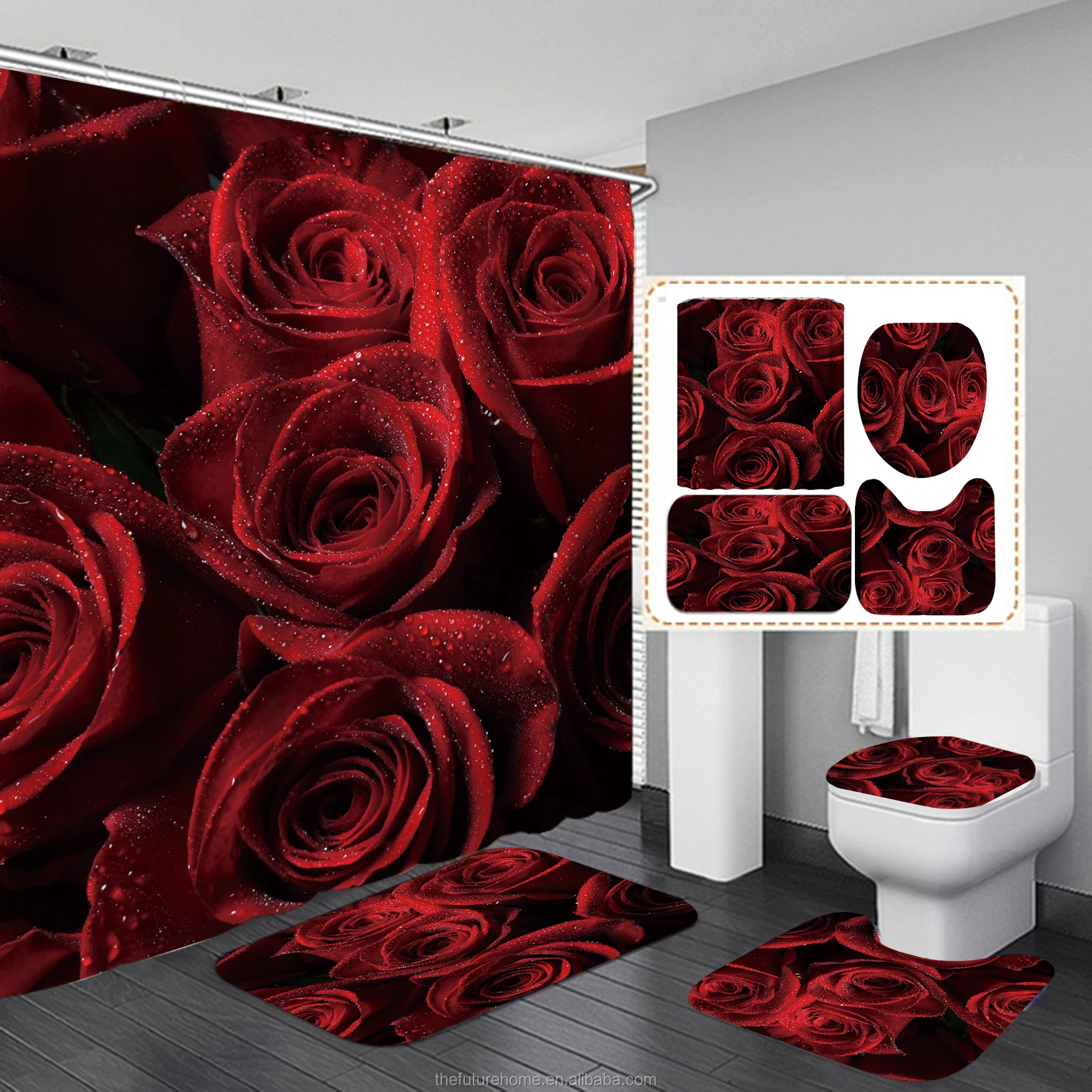 Customized design Shower Curtain Sets 4 pieces Bathroom Curtains