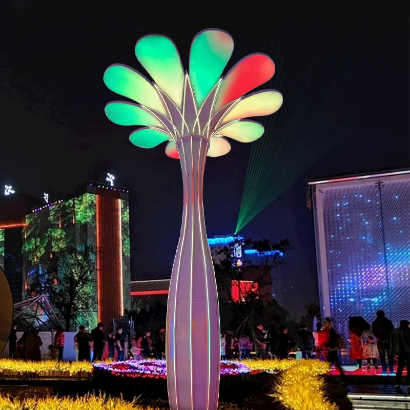 Public Decoration LED Landscape Light Outdoor Decorative Cross Street Custom DMX 512 RGB Tower Tree Motif Light