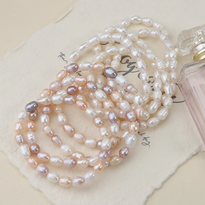 Wholesale natural freshwater pearl bracelet thread rice bead elastic bracelet fashion simple jewelry design