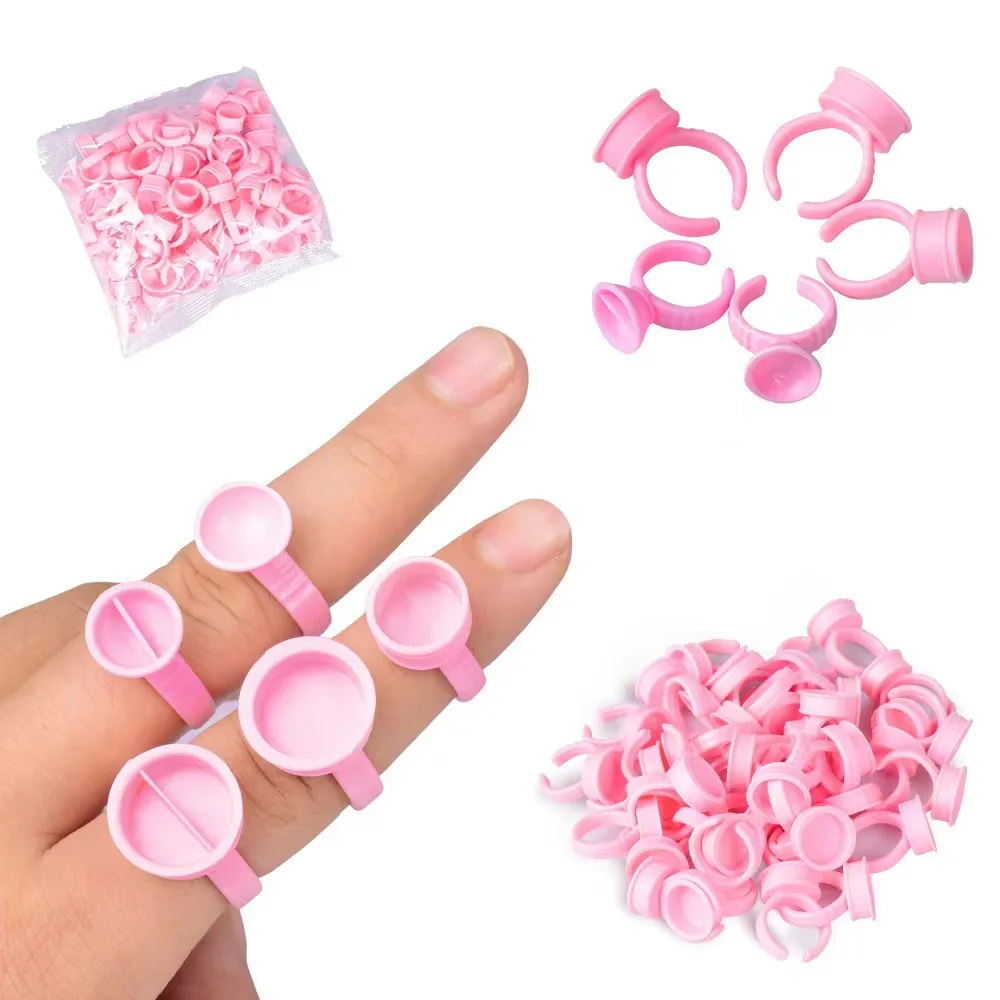 Factory Price one second flowering glue holder pink plastic glue rings for eyelash extensions