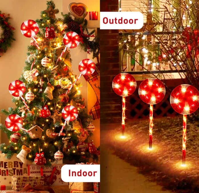 Christmas Pathway Markers Lollipops Peppermint Pathway Lights Candy Cane Lights with 8 Modes Pathway light