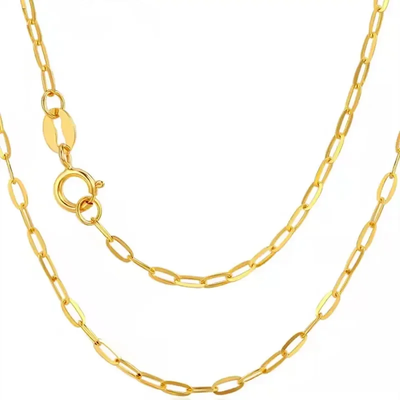 Lerca AU750 Real 18K Solid Gold Link Chain Paper Clip Roll Chain Necklace Adjustable Jewelry Wholesale
