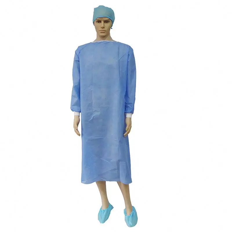Factory Supply Elastic Cuff Medical Ppe Coverall Cpe Level 2 Professional Production Isolation Gown High Quality Adult CE Blue
