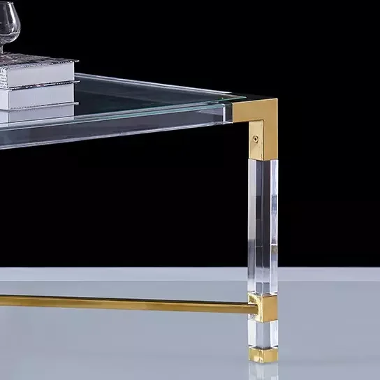 Light Luxury Home Furniture Modern Style Coffee Table Clear Acrylic and Metal Square Cross Acrylic Table