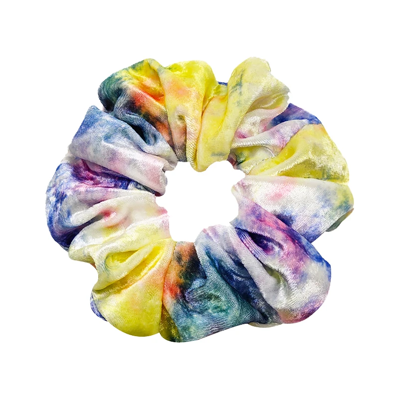 Factory sale Colorful Tie dye velvet fabric oversized Elastic Hair Scrunchies hair band