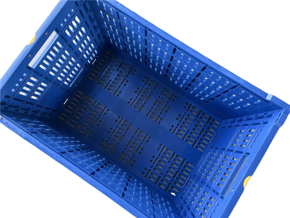 Foldable reusable 600x400x400 mm mesh type crate plastic storage crate for fruit and vegetable transport