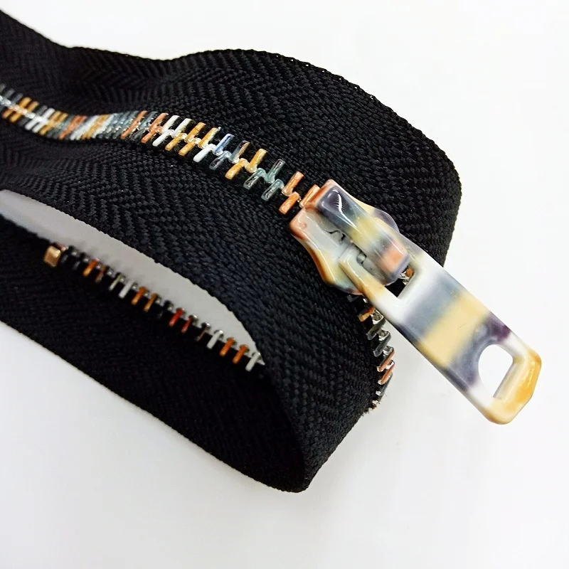 Zippers for bags with metallic plating colorful teeth fix zipper 5 porcelain metal zips for sewing