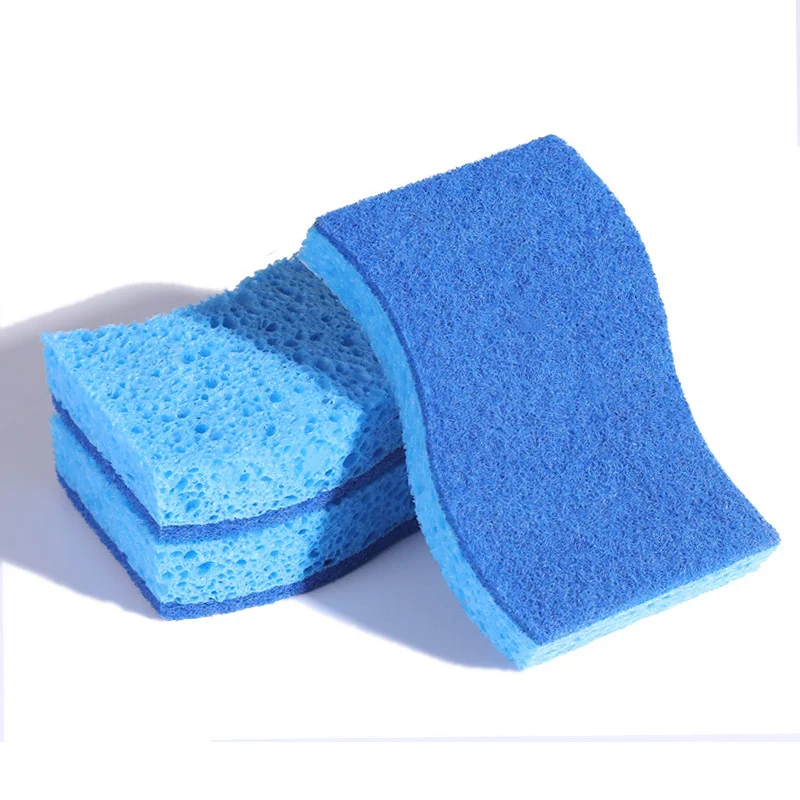 Strong Water Absorption Natural Plant Fibers Wood Pulp Dish Washing Sponge Custom Design For Double Usage