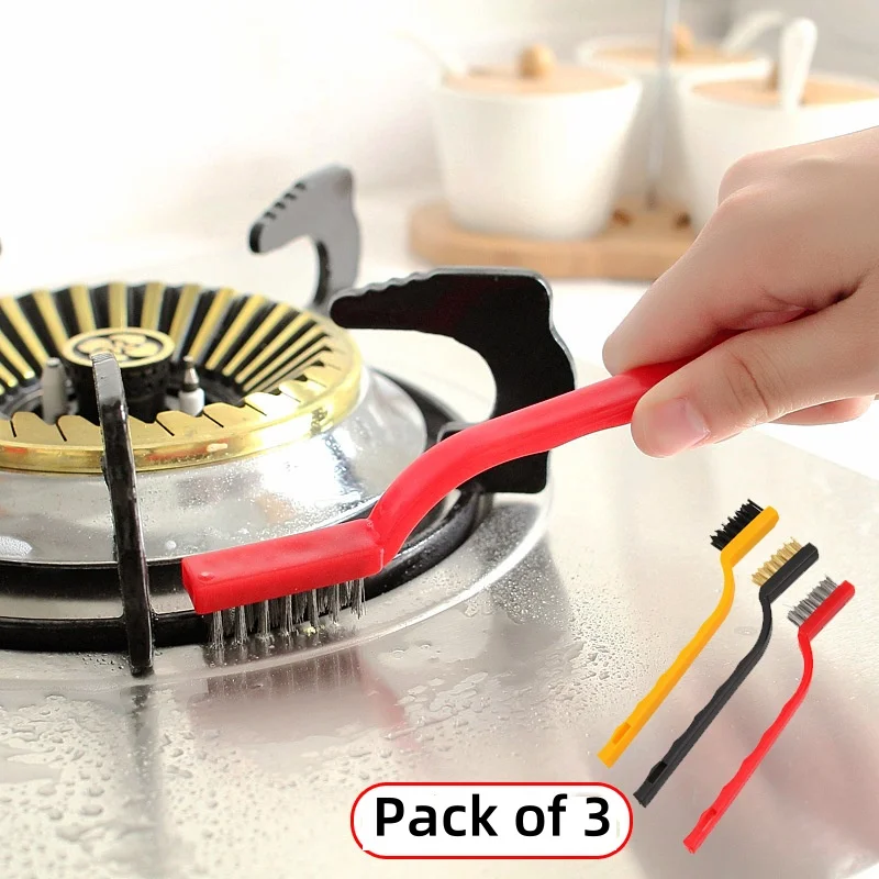 Gas stove cleaning brushes 3 small wire brushes for kitchen appliances range hood stove cleaning tools