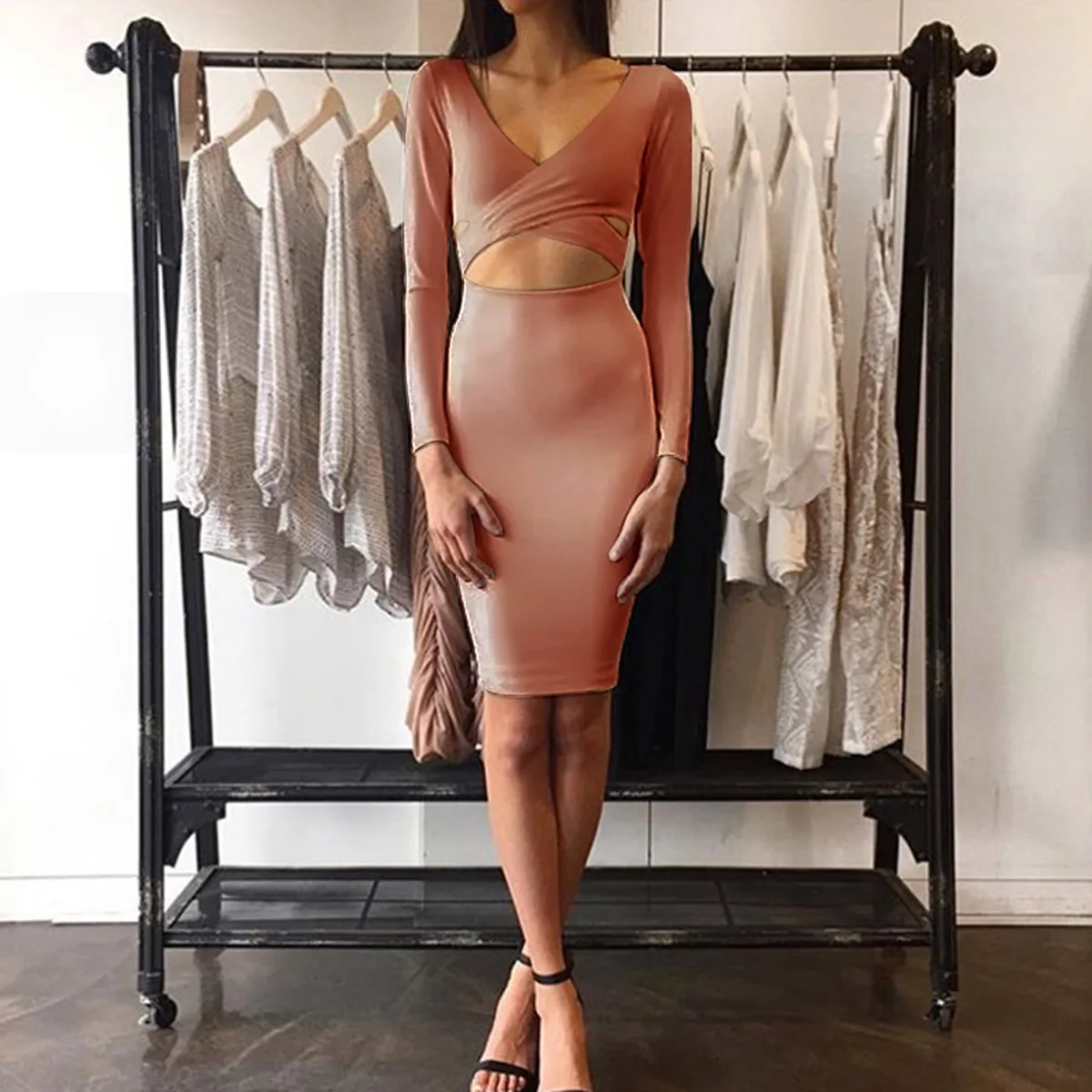 
Wholesale long sleeve spring summer lady sexy elegant women bodycon dresses 