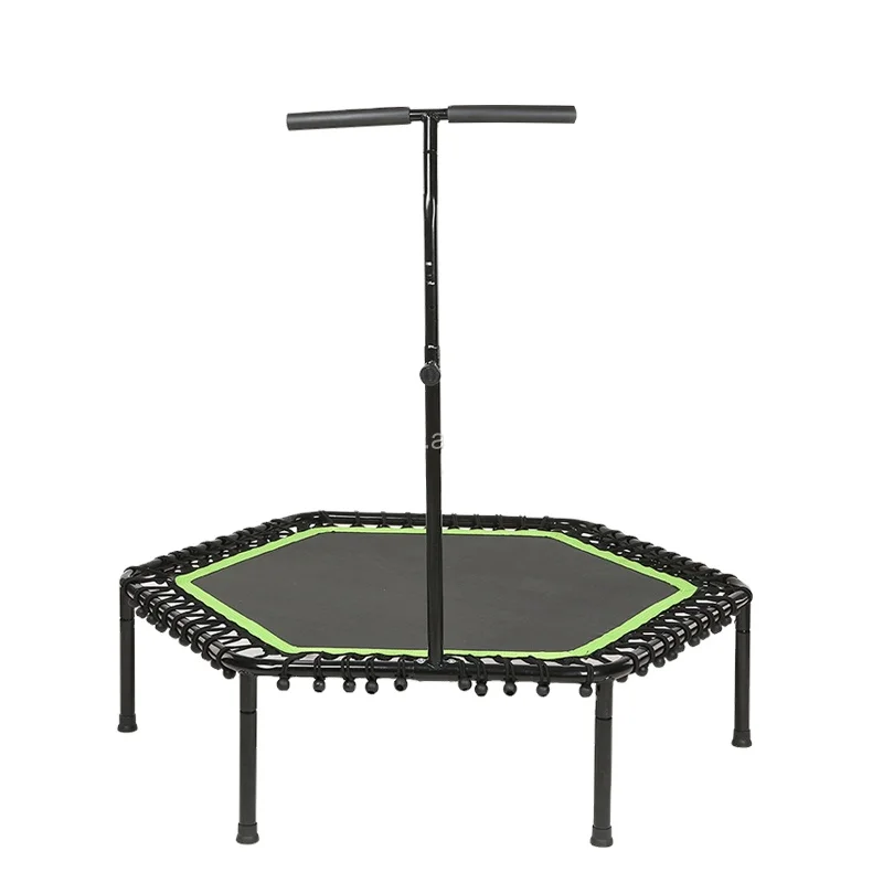 Trampoline Adults Folding Jumping Mat Fitness 45 Inch Indoor Hexagon Mini Gymnastic Trampolines With Safety Handle Bar