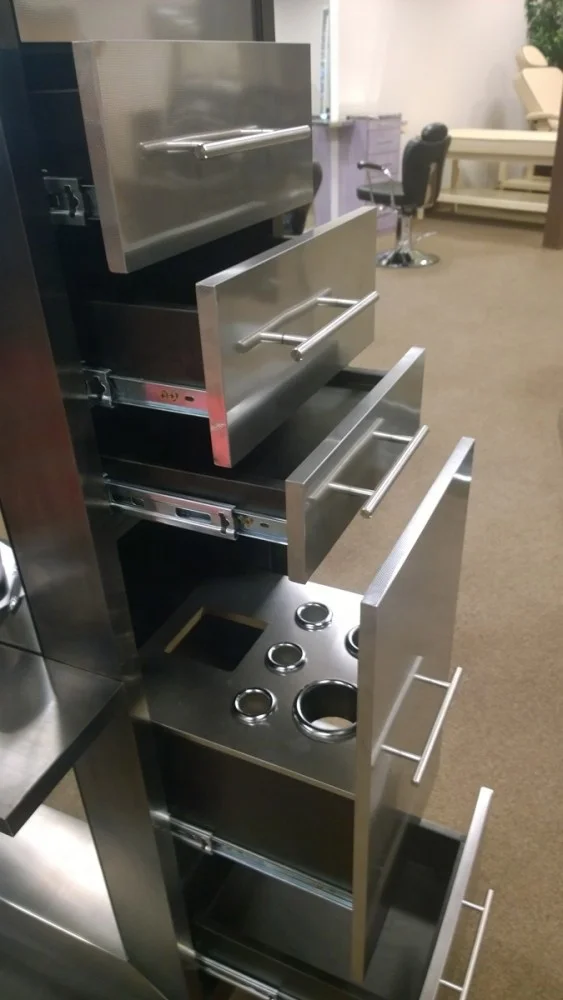 classic french style stainless steel barber mirror station