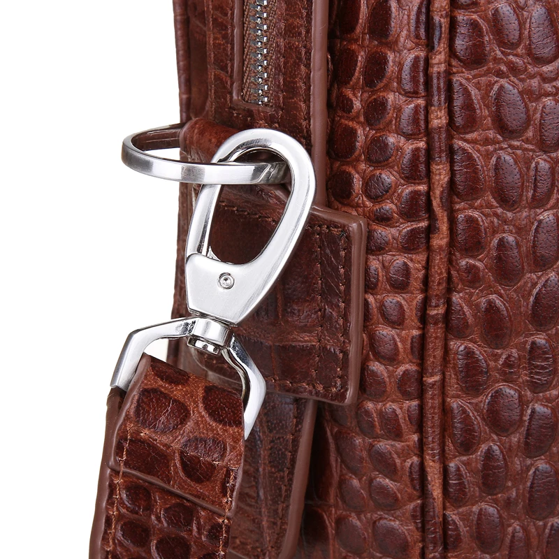 Business Office Laptop Bag Alligator Crocodile Embossed Faux Leather Brown Handmade Briefcase Bag