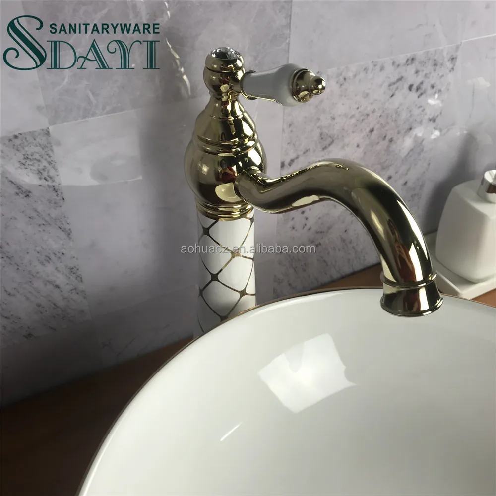 Hot selling luxury golden bathroom ceramic body brass mixer basin faucets