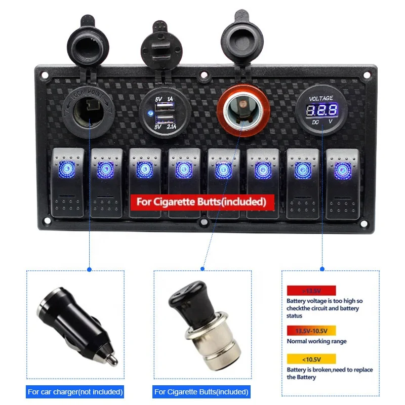 Водонепроницаемая 12 В светодиодная кнопка переключения электрического автомобиля качалка лодки морской 8 каналов переключатель панели