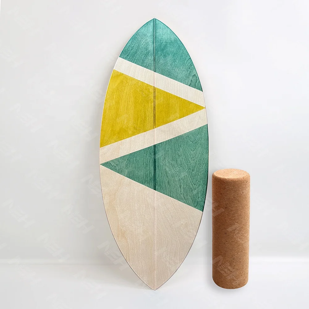 Meta2Balance  Custom Fish Surf Shape Wooden Balance Board Trainer Cork Roller Board prancha de equilibrio and wakesurf board