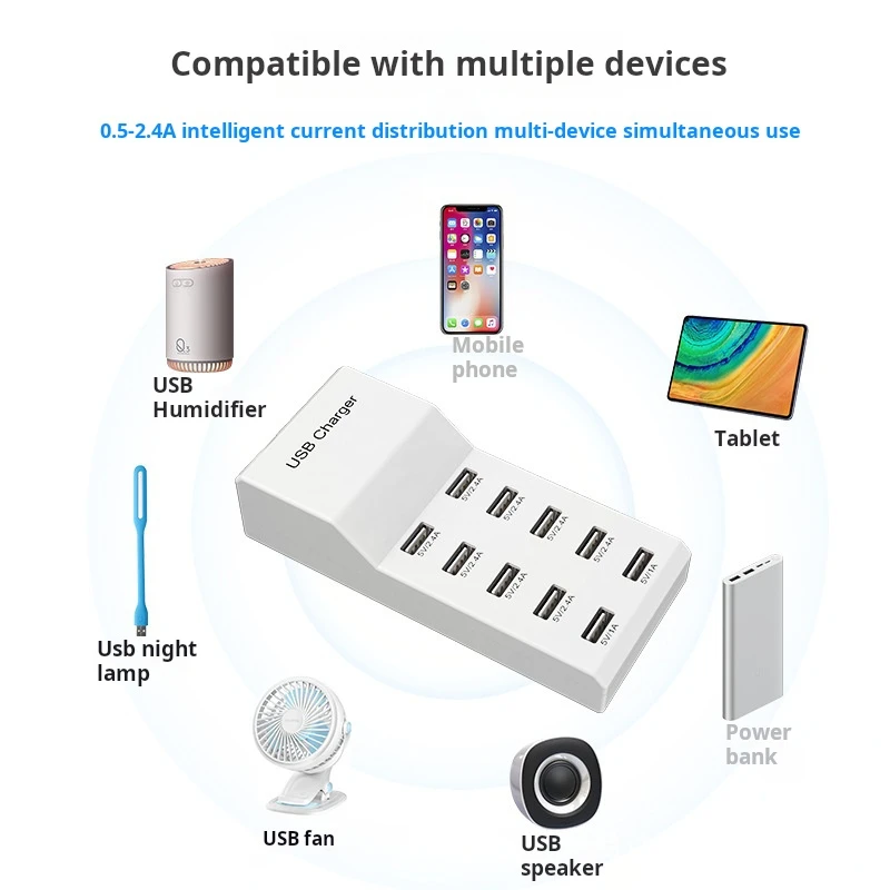 USB многопортовый зарядный кабель 5V2.4A10 порт для мобильного телефона штекер 50 Вт зарядная станция Быстрая зарядка Заводская поставка