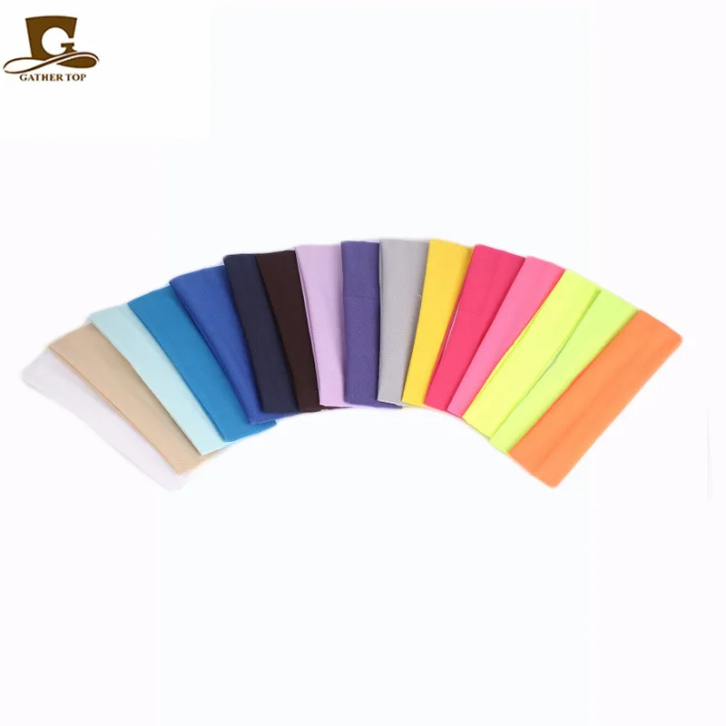 Wholesale Custom Logo Hair Accessories Colorful Solid Stretchy Head Band Sweat Bands Sport Yoga Headbands Hair Band For Adult