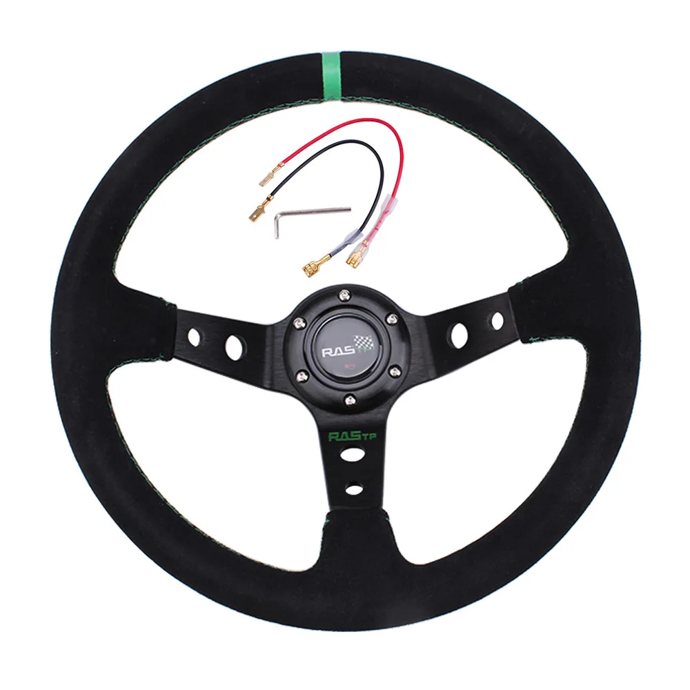  RASTP 14inch Suede Leather Deep dish Car sports Racing Drifting Steering