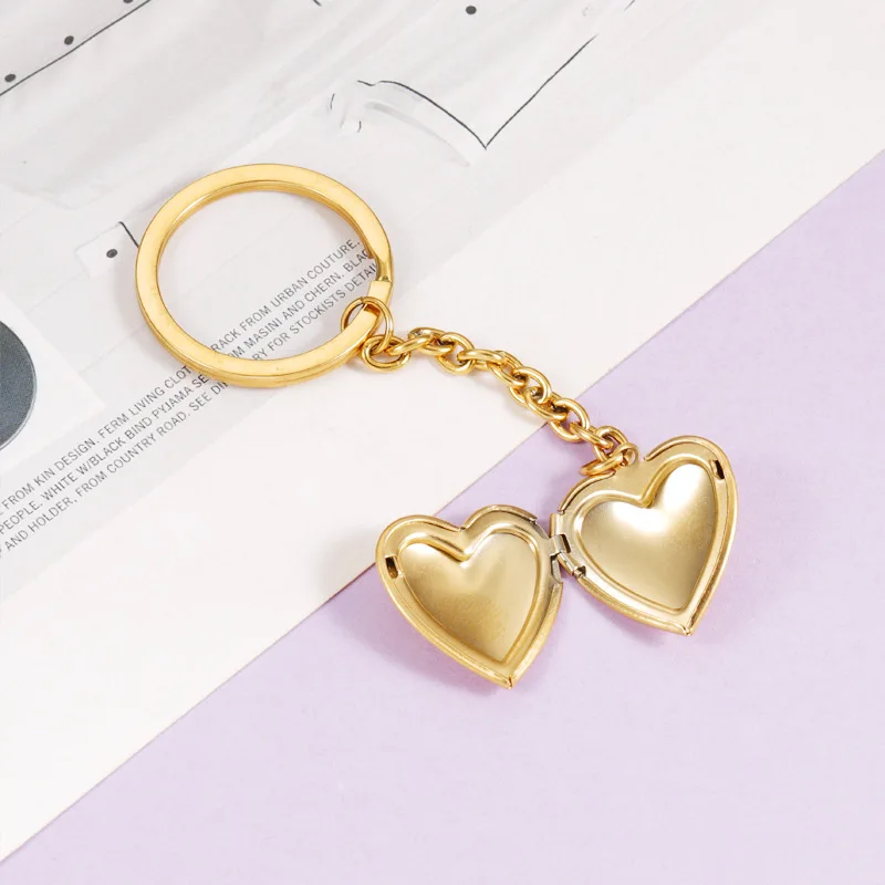 New Stainless Steel KeyChains Lovers Heart Gold Plated Blank Heart Locket Custom Key Chains