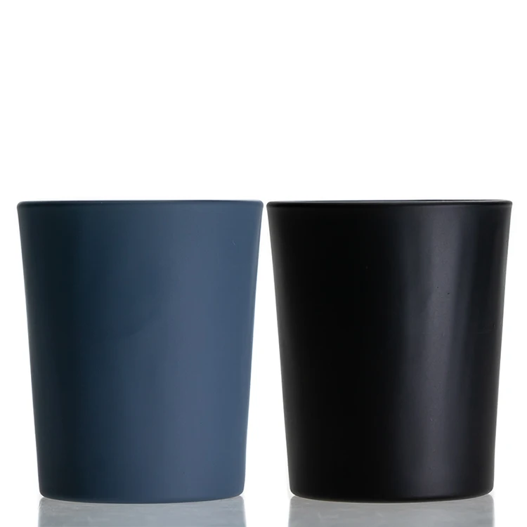Wholesale Pink  Frosted Empty Candle Holder  Round Matte Black Candle Jar