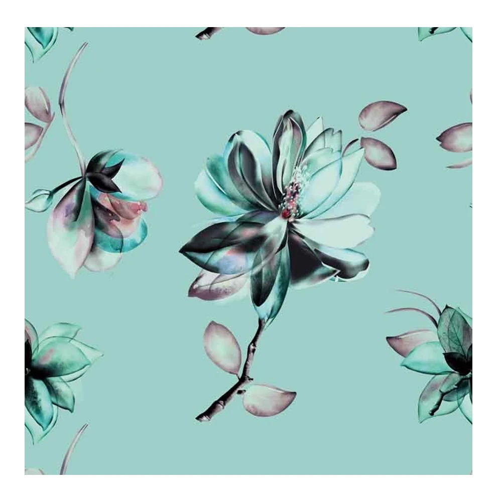 polyester 75D moss crepe 115GSM custom digital supplier purple flowers printing for girl lady women t shirt night dress fabric