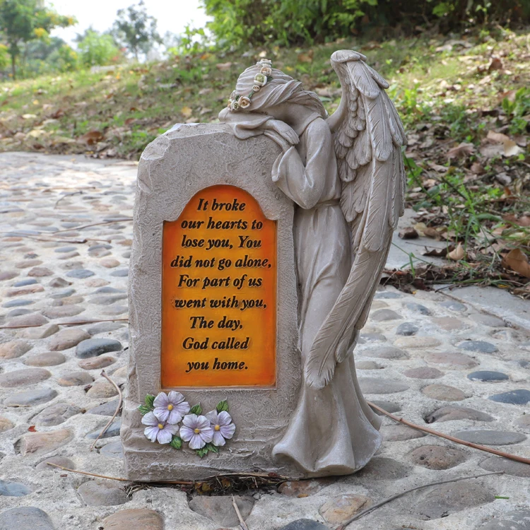 Hot selling handmade memorial grave ornaments, angel figurines statues and crying angel garden headstone,