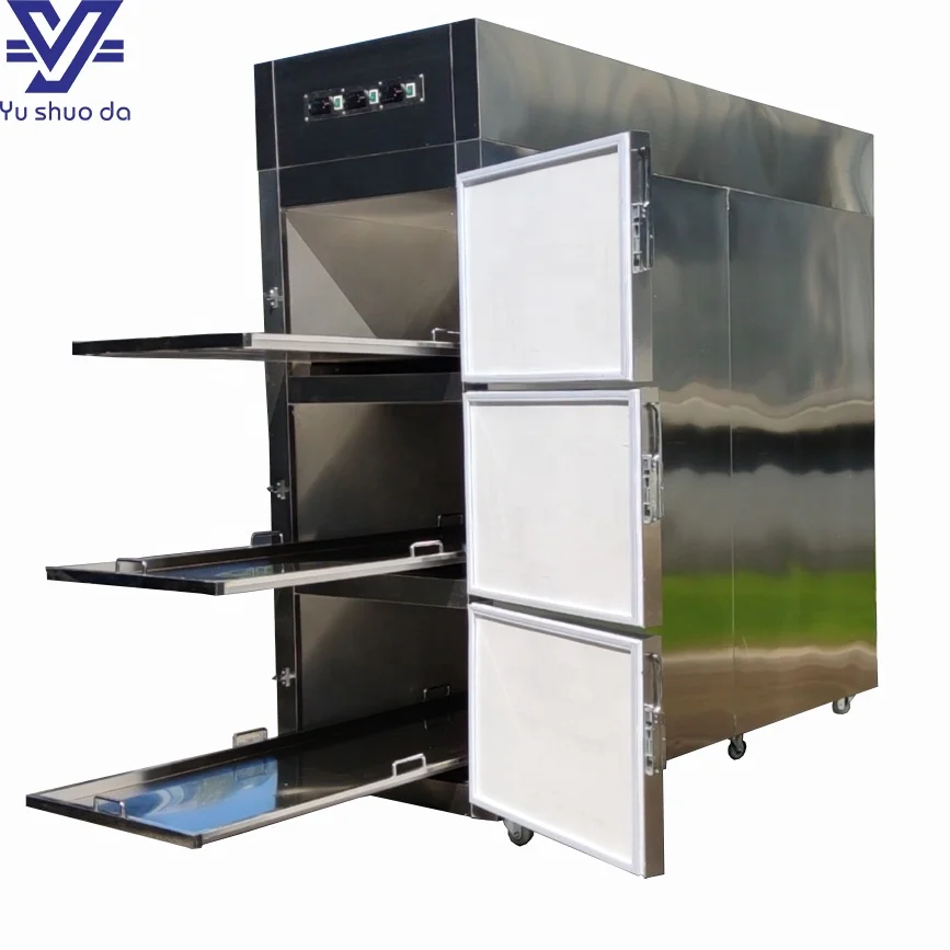 YUSHUODA hospital use refrigeration equipment 3 corpses freezer and refrigerator with wheel