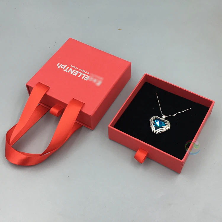 Wholesale Hard Custom LOGO Ribbon Handle Brown Kraft Paper Drawer Jewelry Gift Boxes