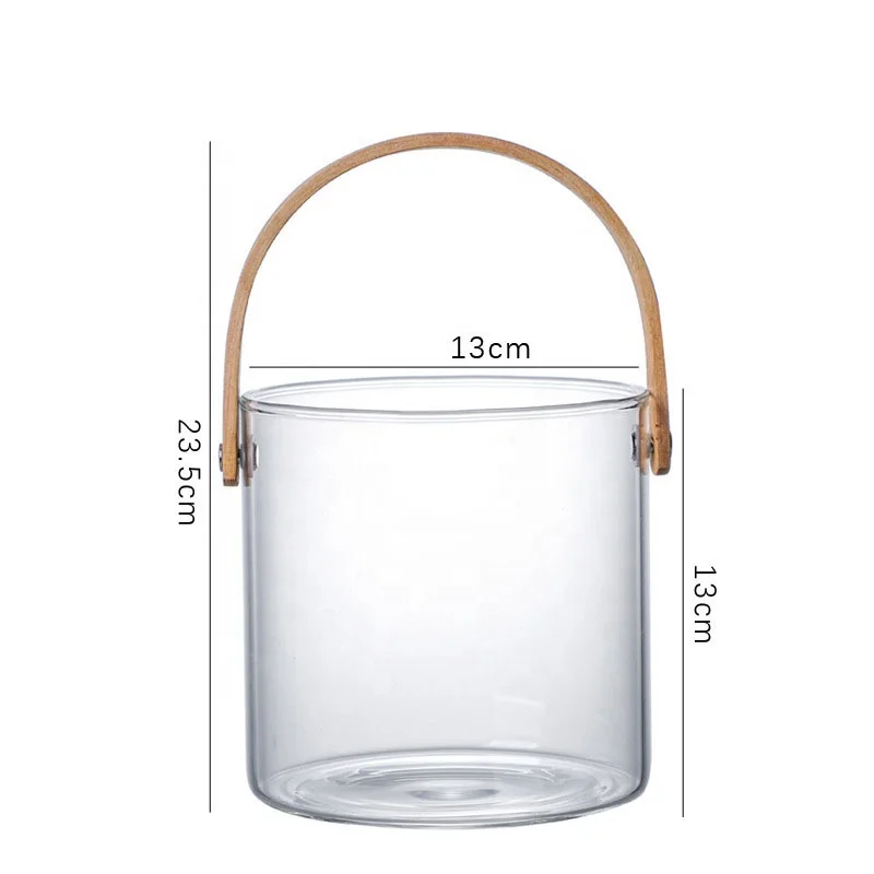 1.5L 2.5L Luxury Ice Bucket for Parties, Clear Glass Buckets Bamboo Handle, Bar Accessories for Beer Cocktail Wine Champagne