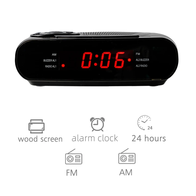 Novelty Hotel Room Supply LED Digital Radio Snooze Alarm Clock 24 Hour Display Table AM FM Radio Alarm Clock