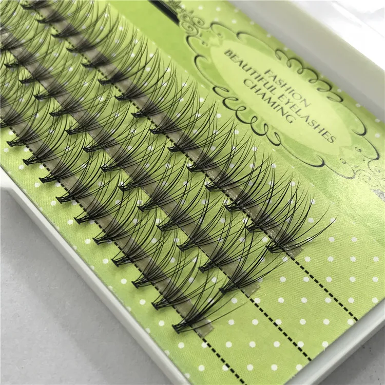 wholesale 10D 0.10c natural thick curl thickness fan silk lashes individual eyelash extensions lash packaging box with logo