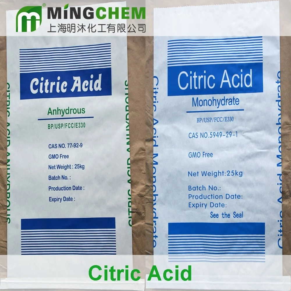 
Food Grade Additives Organic Bulk Powder Price 25kg Bag Free Drinks BP98 USP FCC Natural Fermentation Citric Acid Anhydrous 