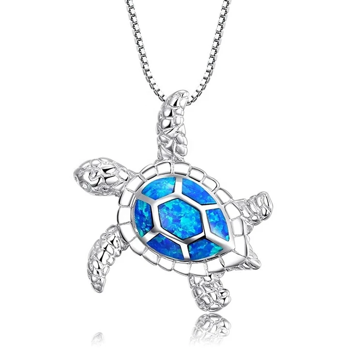 Box chain crystal pink blue turtle necklace jewelry opal necklace 925 sterling silver with pendant