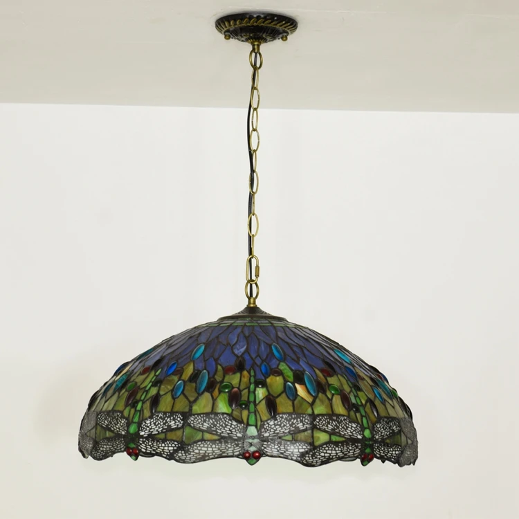 Современная Потолочная люстра в скандинавском стиле с синей стрекозой подвесной светильник из витражного стекла Тиффани для столовой коридора виллы спальни 20 дюймов