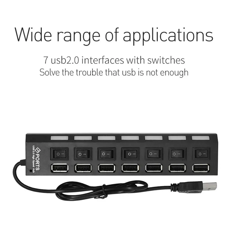  Обновленная новая упаковка многопортовый usb-концентратор 2 0 адаптер Высокоскоростной 7-портовый концентратор USB с переключателем вкл/выкл портативный
