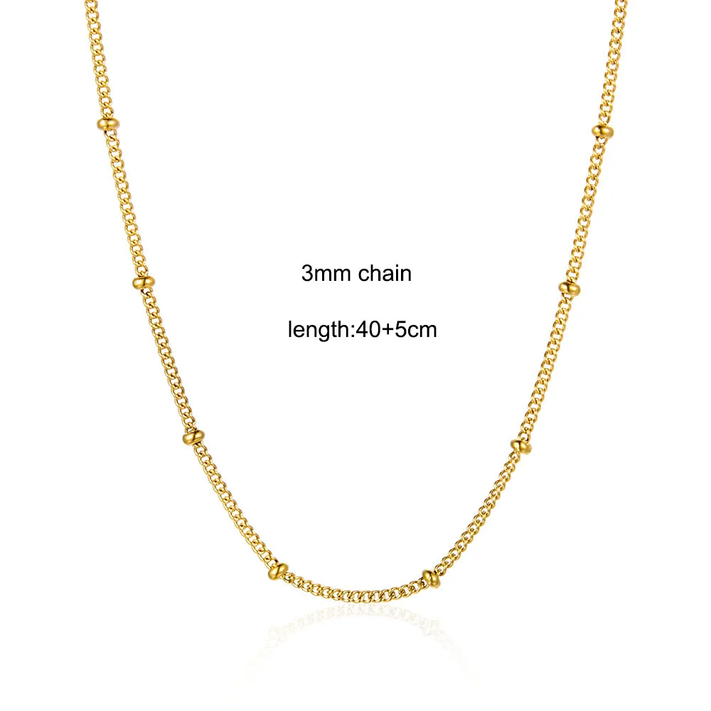 Fashion Waterproof Stainless Steel Gold Chain Necklace Bead Snake Paperclip Cuban Chain Choker Necklace